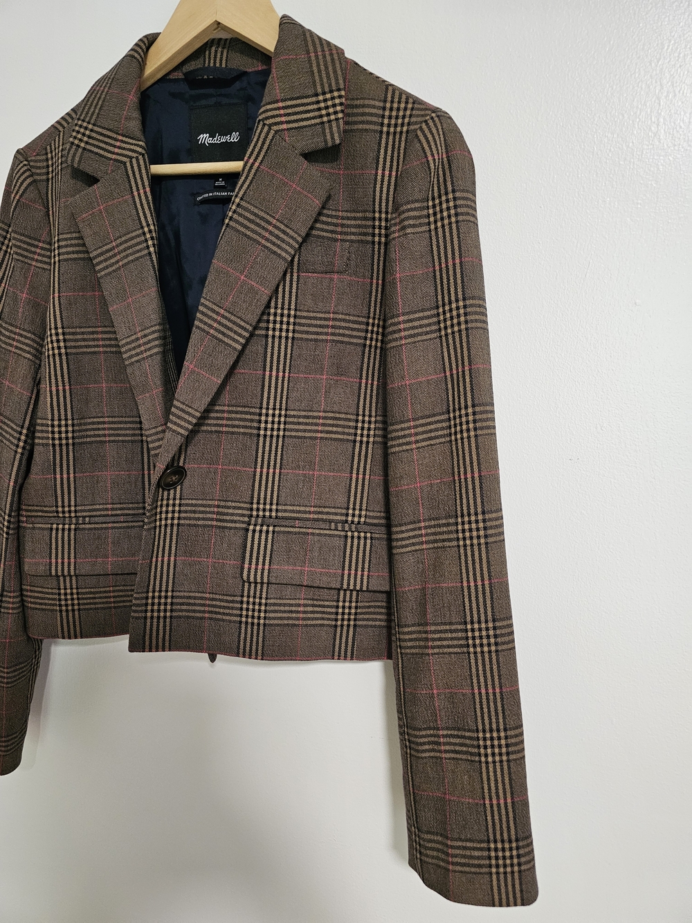 Madewell The Sutter Crop Plaid Blazer Brown Pink Size Medium Like New - Picture 3 of 11
